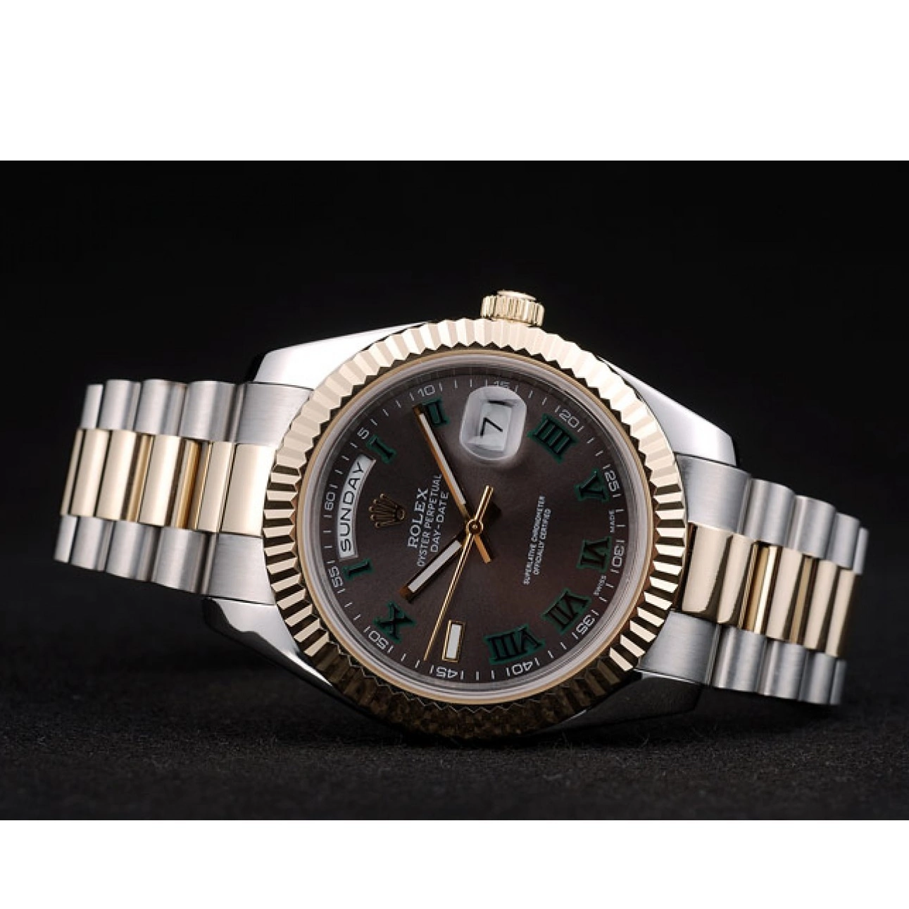 Rolex copies cheap Rolex Grey Strap Steel Dial DayDate Colored Stainless 41981 Dual 0701